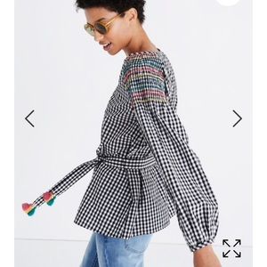 Madewell smocked gingham top - size medium